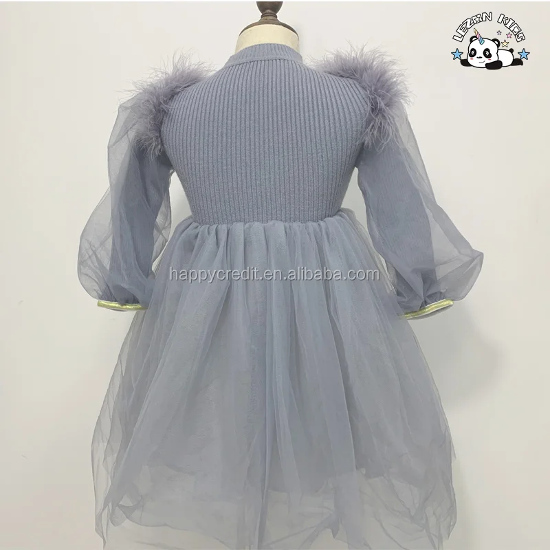 LEZONKIDS - Fashion Girls Long Sleeve Winter Sweater Dress Sweater Kids Dress Winter Feather Mesh Dress for 2-14 Years